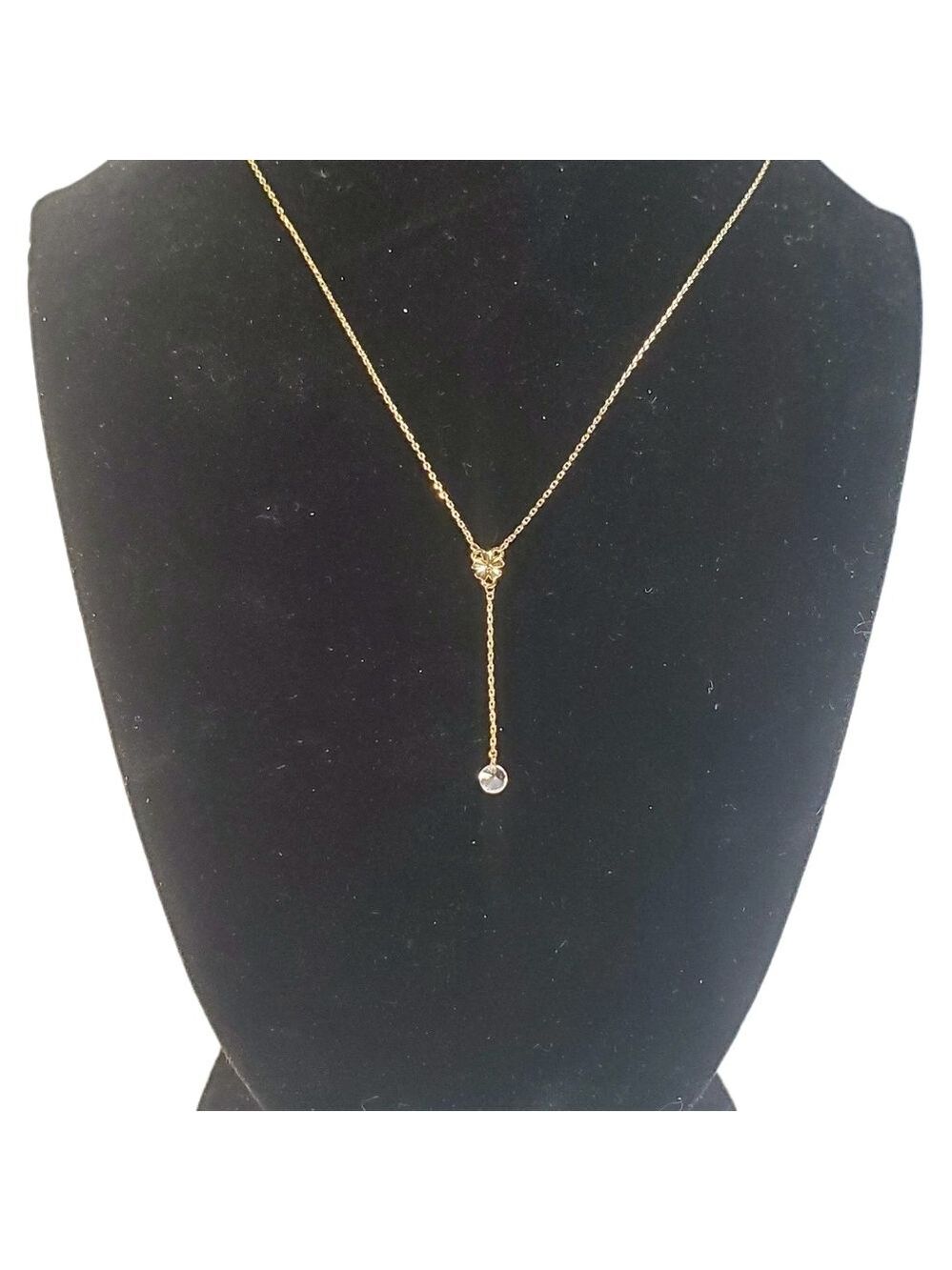 Cubic Zirconia 14k Gold Plated Flower Charm Lariat Necklace